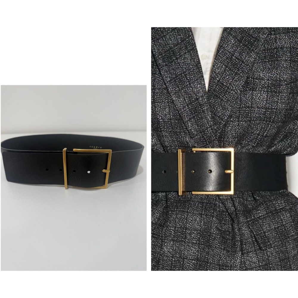 Sandro Women's Cameron Wide Black Leather Belt Size 2 / M